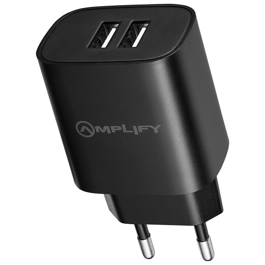 Amplify Dual USB A Wall Charger with USB A to Micro USB - Black