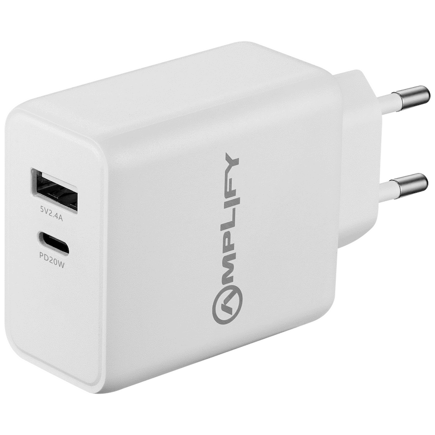 Amplify P.D. 20w Plus USB 12w Dual Wall Charger - White