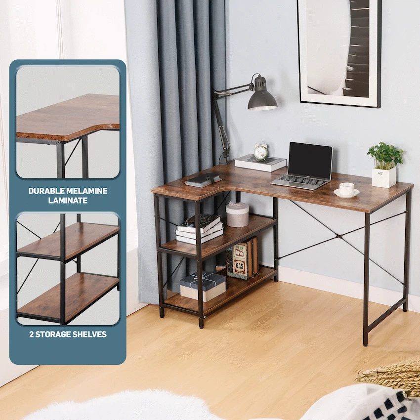 Everfurn Anthony L-Shaped Corner Work Desk - Steel Frame