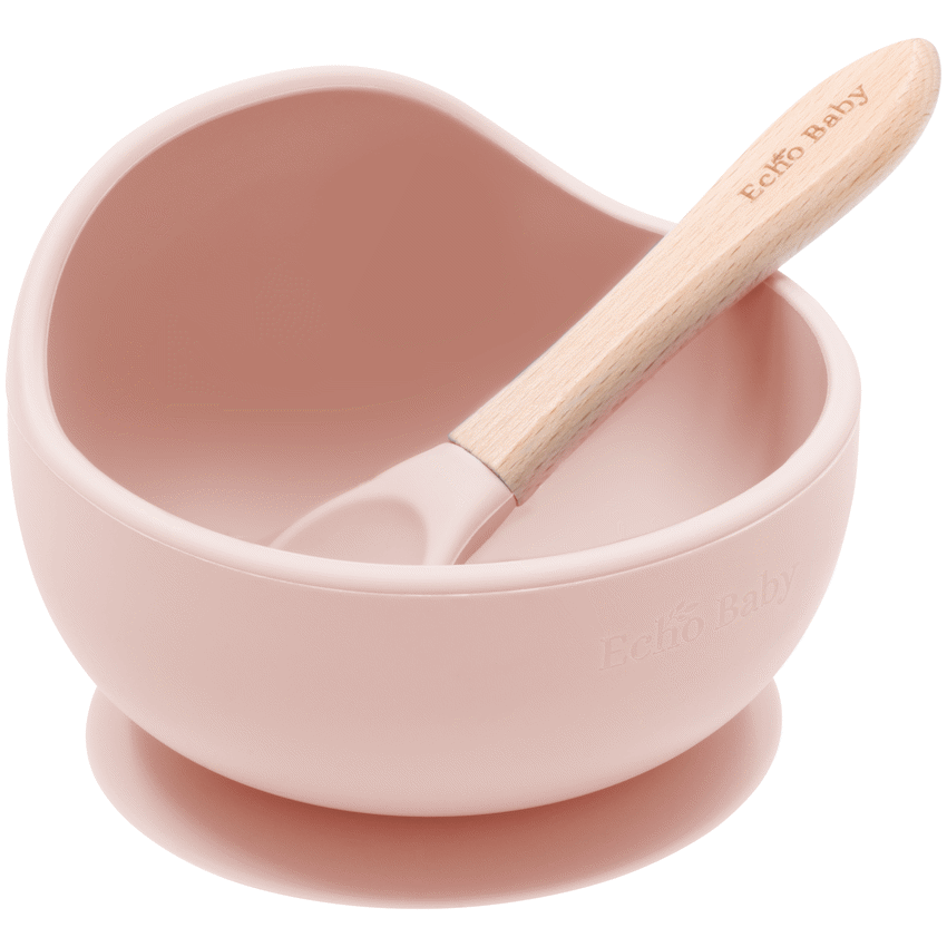 Echo Baby Silicone Suction Bowl and Spoon Set - Rose