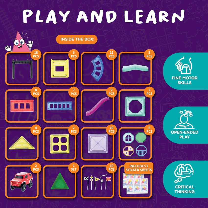 Edu-Matic Mini-Mag Magnetic Tile Tracks with 2 Cars and 93 Pieces - Image 4