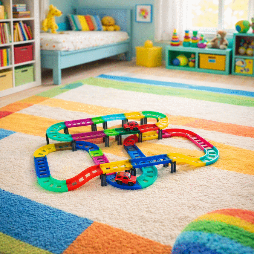 Edu-Matic Mini-Mag Magnetic Tile Tracks with 2 Cars and 93 Pieces - Image 5