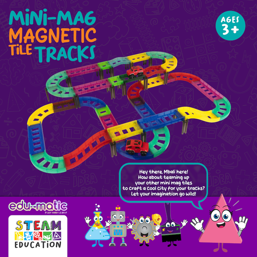 Edu-Matic Mini-Mag Magnetic Tile Tracks with 2 Cars and 93 Pieces - Image 6