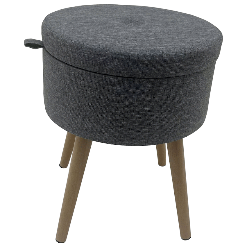 Sophie Round Storage Stool with wooden legs - Grey