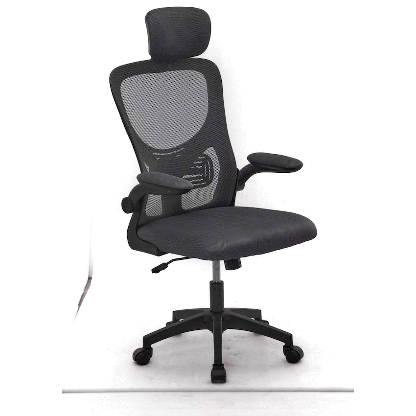 Everfurn Kira High Back Office Chair with Headrest - Grey with Black Frame