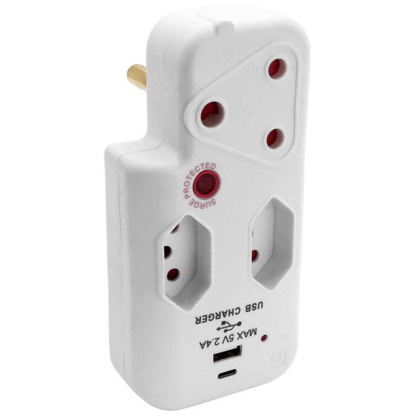 Ellies 3 Way Medium Surge Adaptor with Type C + USB - White