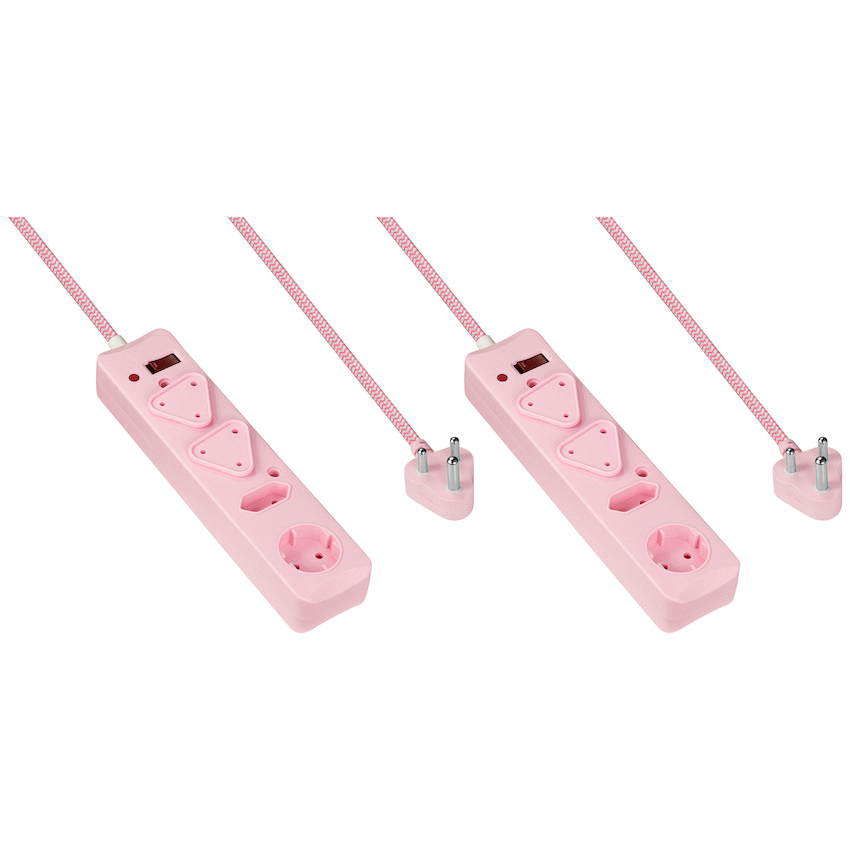 2x SWITCHED 4 Way Surge Multiplug 3M Braided Cord Pink