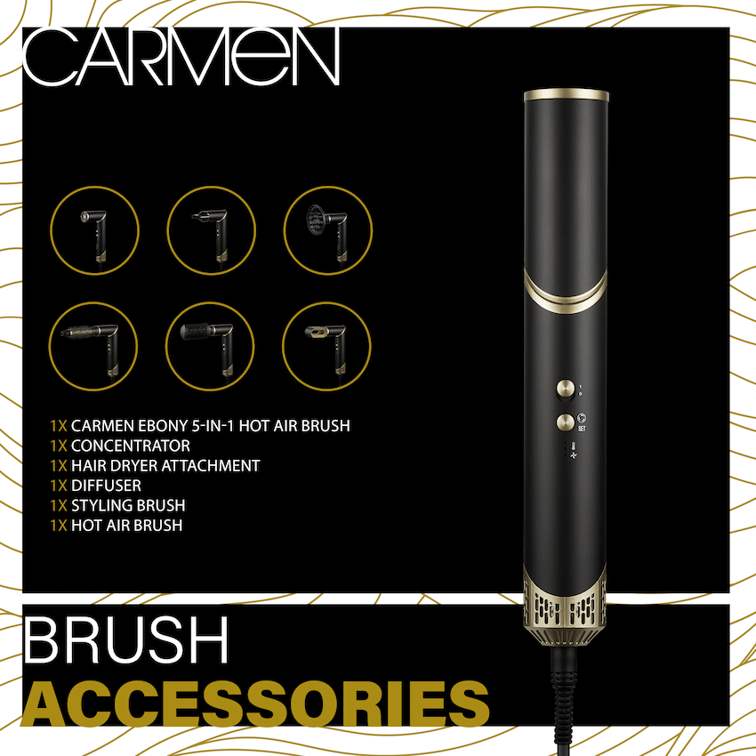 Carmen 5-in-1 Hot Air Brush - Ebony - Image 6