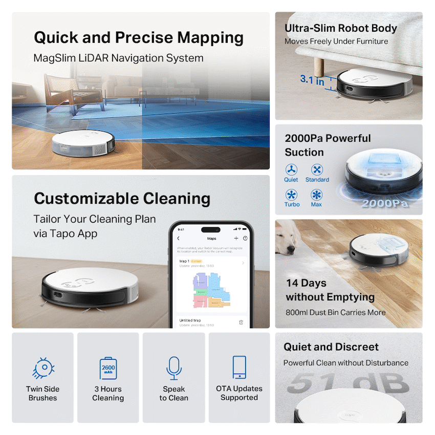 TP-Link Tapo RV20 Robot LIDAR Vacuum, 2600 mAh image 4