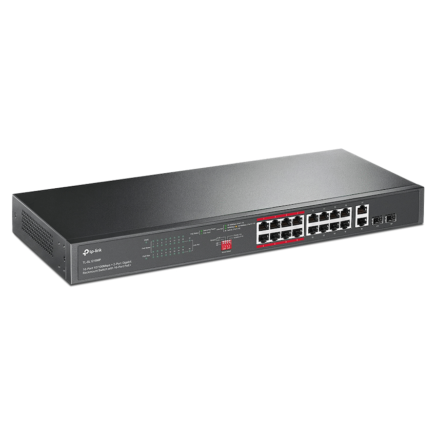 TP-Link TL-SL1218MP 16-Port 10/100Mbps + 2-Port Gigabit Rackmount Switch with 16-Port PoE+