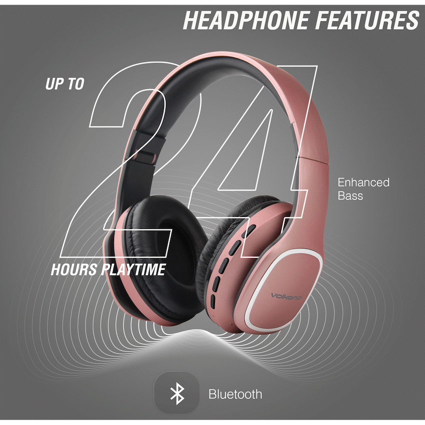 Volkano Phonic Series Bluetooth Full-Size Headphones - Rose Gold - Image 13