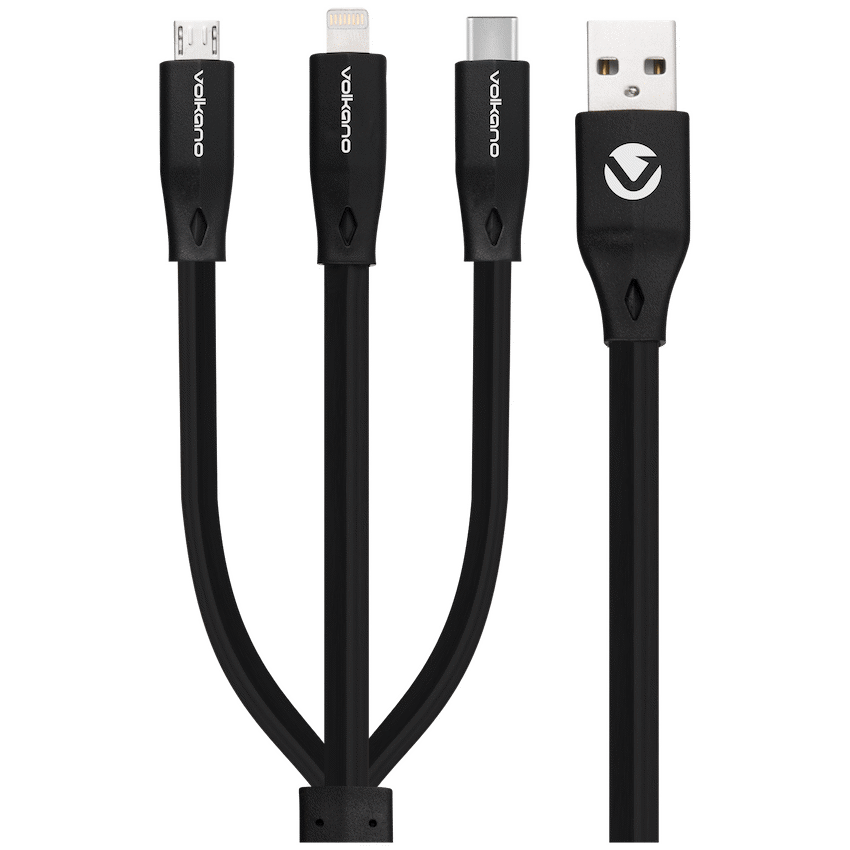 Volkano Slim Series Flat PVC 3-in-1 (Type-C / Lightning / Micro) Cable 1m - Black
