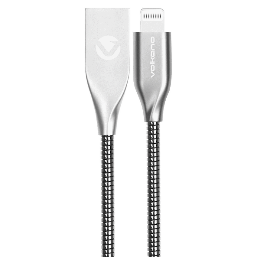 Volkano Iron Series Round Metallic Spring MFI Lightning Cable 6ft - Silver