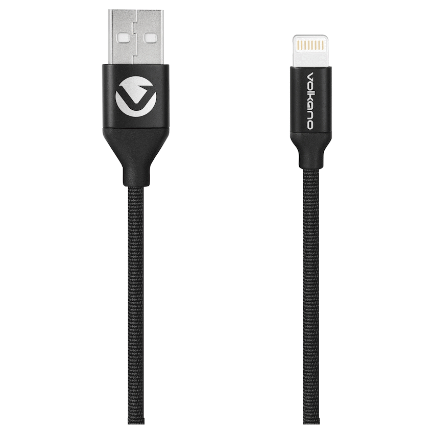 Volkano Weave Series Fabric Braided MFI Lightning Cable 1.2m - Black