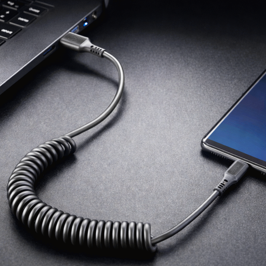 Volkano Helix Series Coiled 1m Charging Cable USB-A To USB-C 60W - Black - Image 4