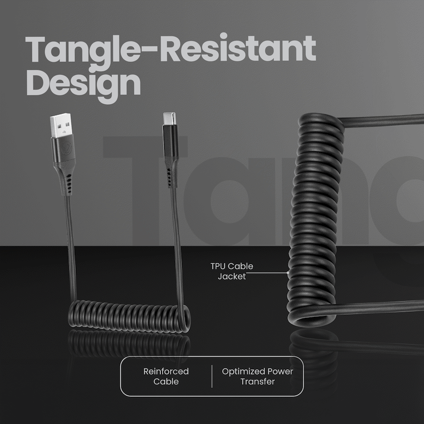 Volkano Helix Series Coiled 1m Charging Cable USB-A To USB-C 60W - Black - Image 6