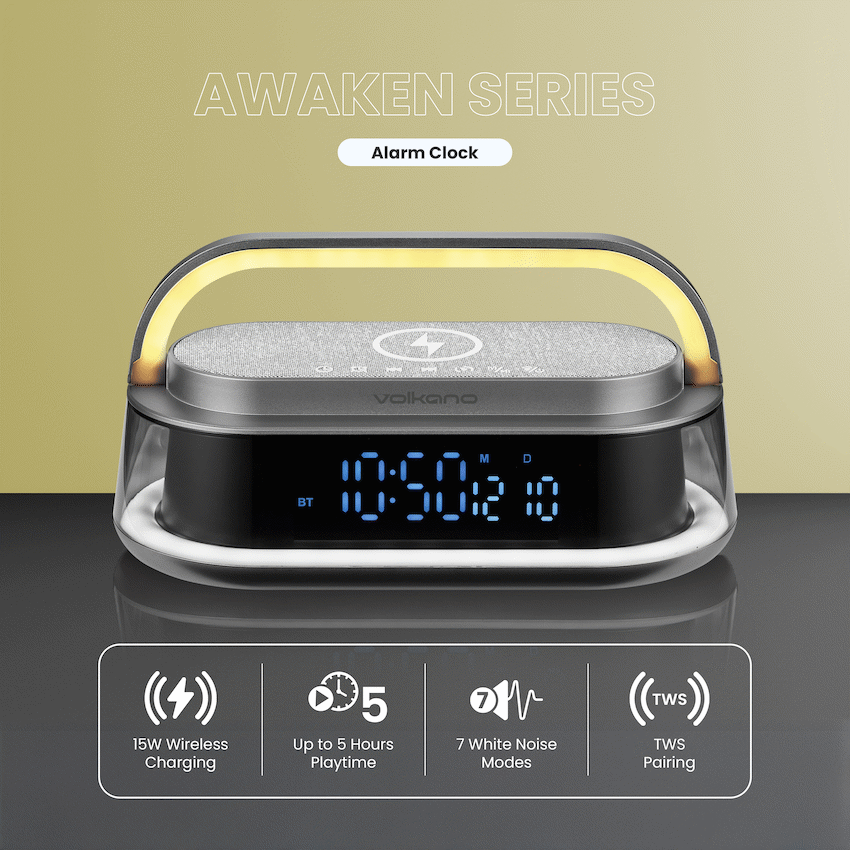 Volkano Awaken Series Alarm Clock with Wireless Charging and Speaker - Image 3
