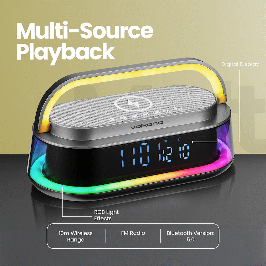 Volkano Awaken Series Alarm Clock with Wireless Charging and Speaker - Image 5