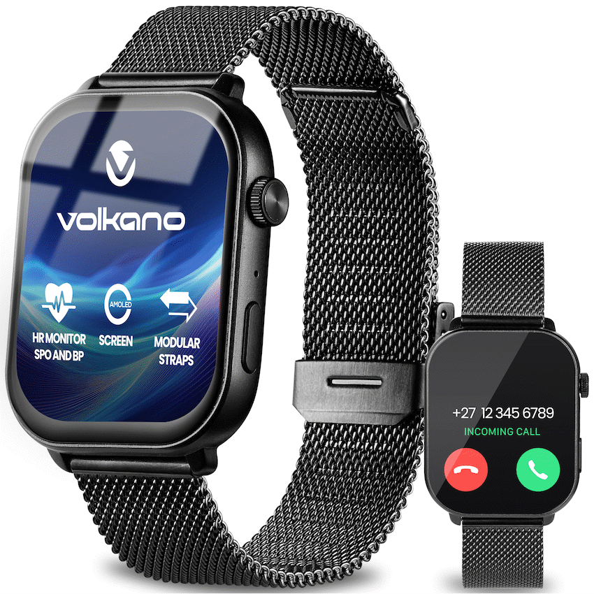 Volkano Trinity Series Smartwatch with Metal Mesh Strap - Black