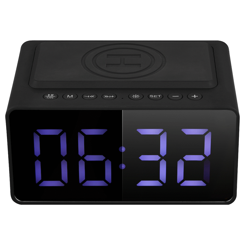 Volkano Awake Plus series Alarm Clock with Wireless Charging & Speaker - Black